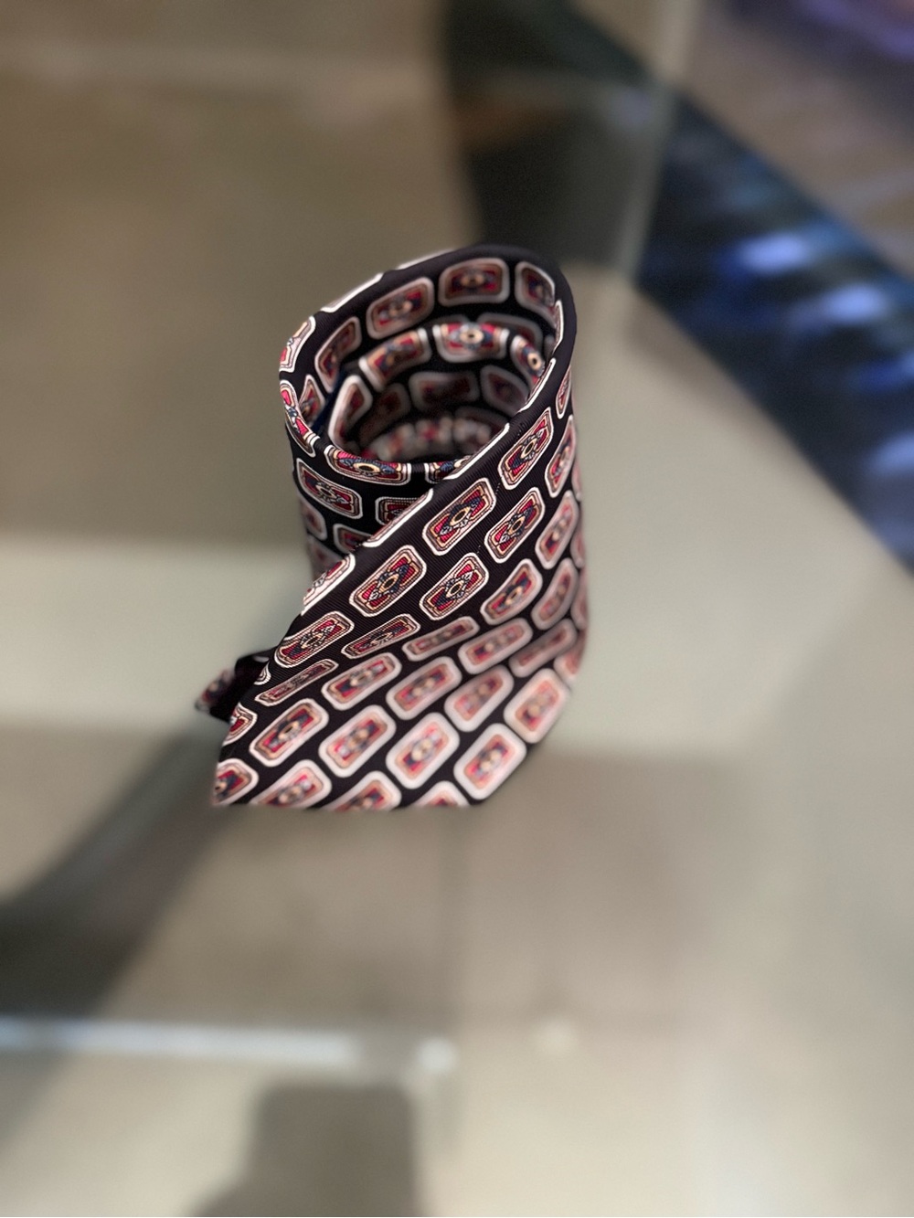 Men's Black Tie with Red Geometric Motif